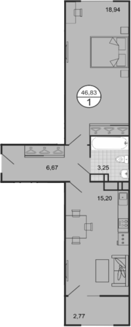 Планировка — Событие, 2-комн., 44 м²