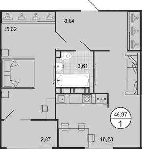 Планировка — Событие, 2-комн., 44 м²