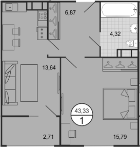 Планировка — Событие, 1-комн., 41 м²