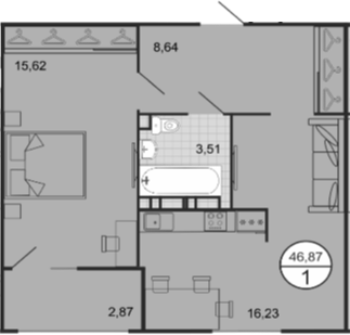 Планировка — Событие, 2-комн., 44 м²
