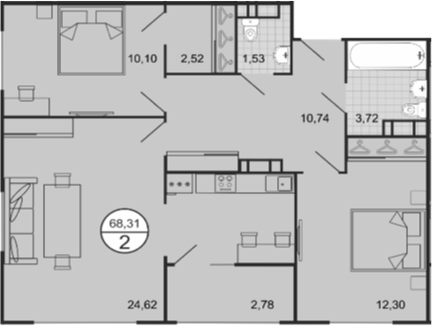 Планировка — Событие, 3-комн., 66 м²