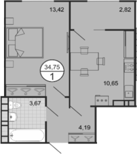 Планировка — Событие, 1-комн., 32 м²