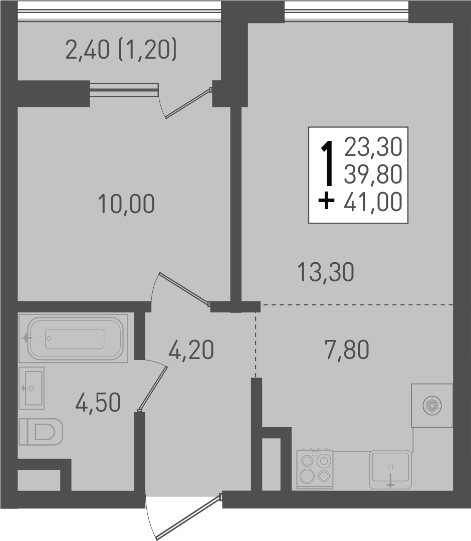 Планировка — Югге, 2-комн., 40 м²