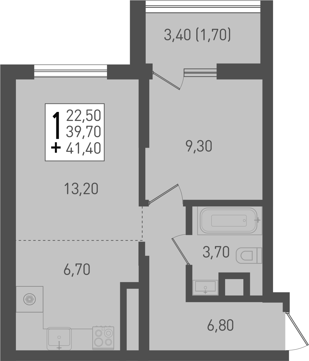 Планировка — Югге, 2-комн., 40 м²