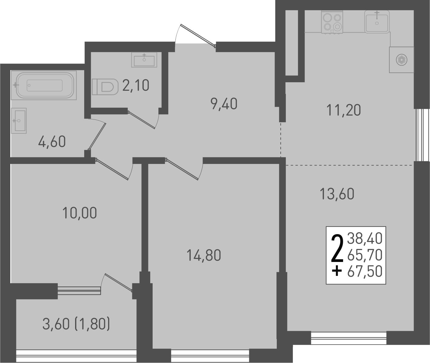Планировка — Югге, 3-комн., 66 м²