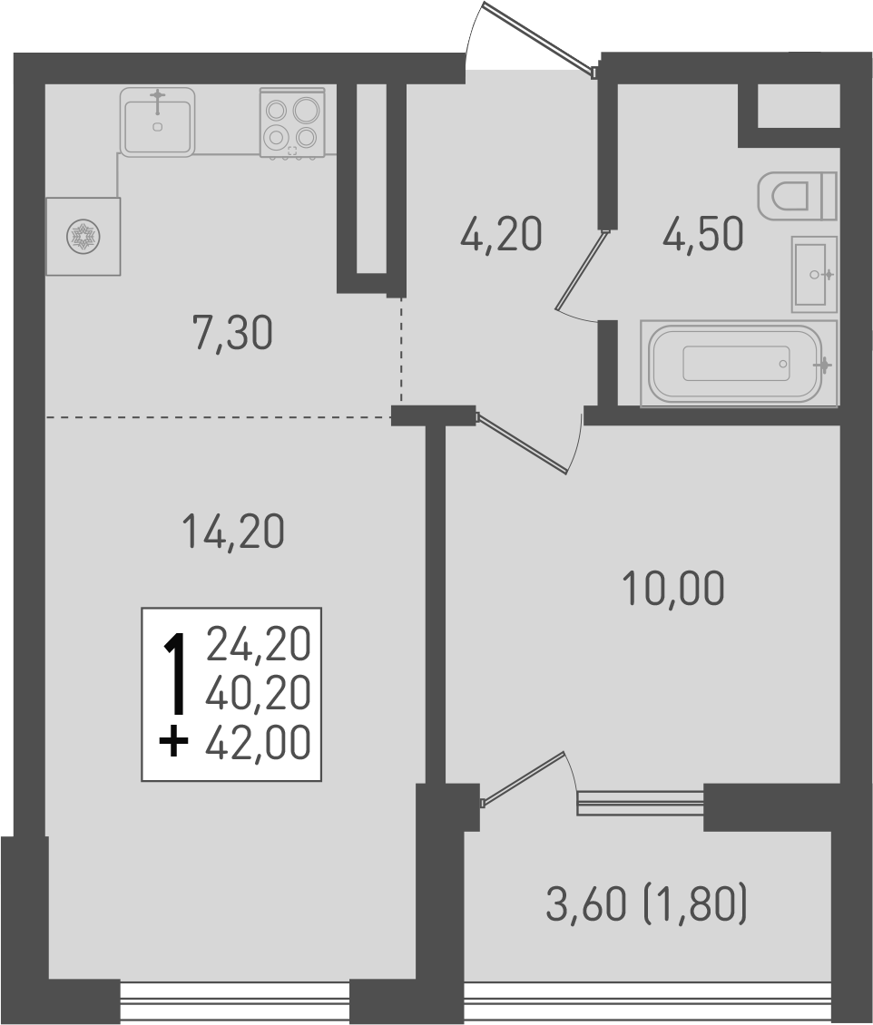 Планировка — Югге, 2-комн., 41 м²