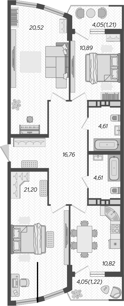 Планировка — Режиссер, 3-комн., 89 м²