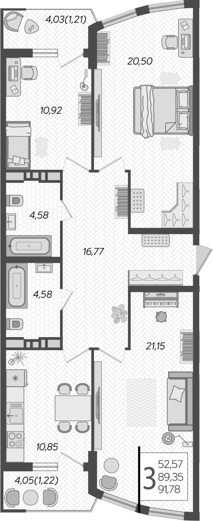 Планировка — Режиссер, 3-комн., 89 м²