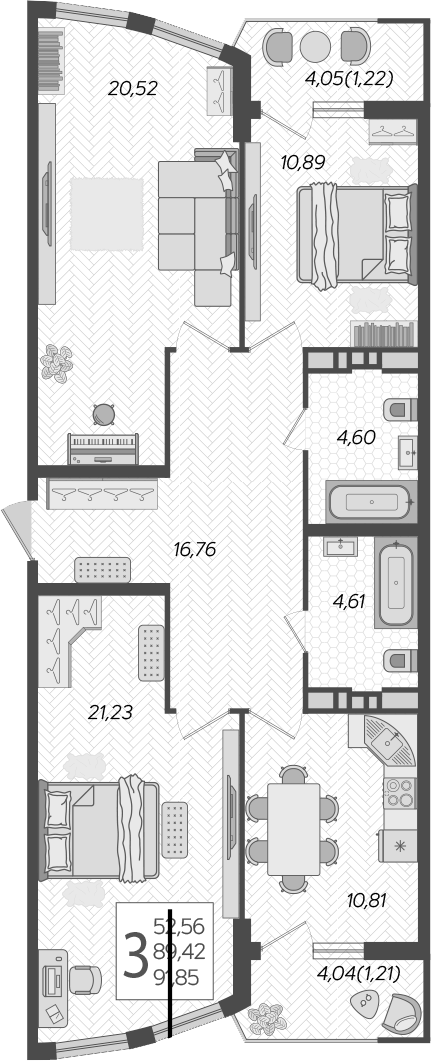 Планировка — Режиссер, 3-комн., 89 м²