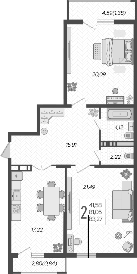 Планировка — Режиссер, 2-комн., 81 м²