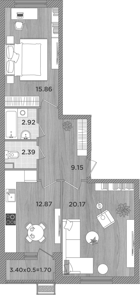 Планировка — Сады у моря, 2-комн., 63 м²