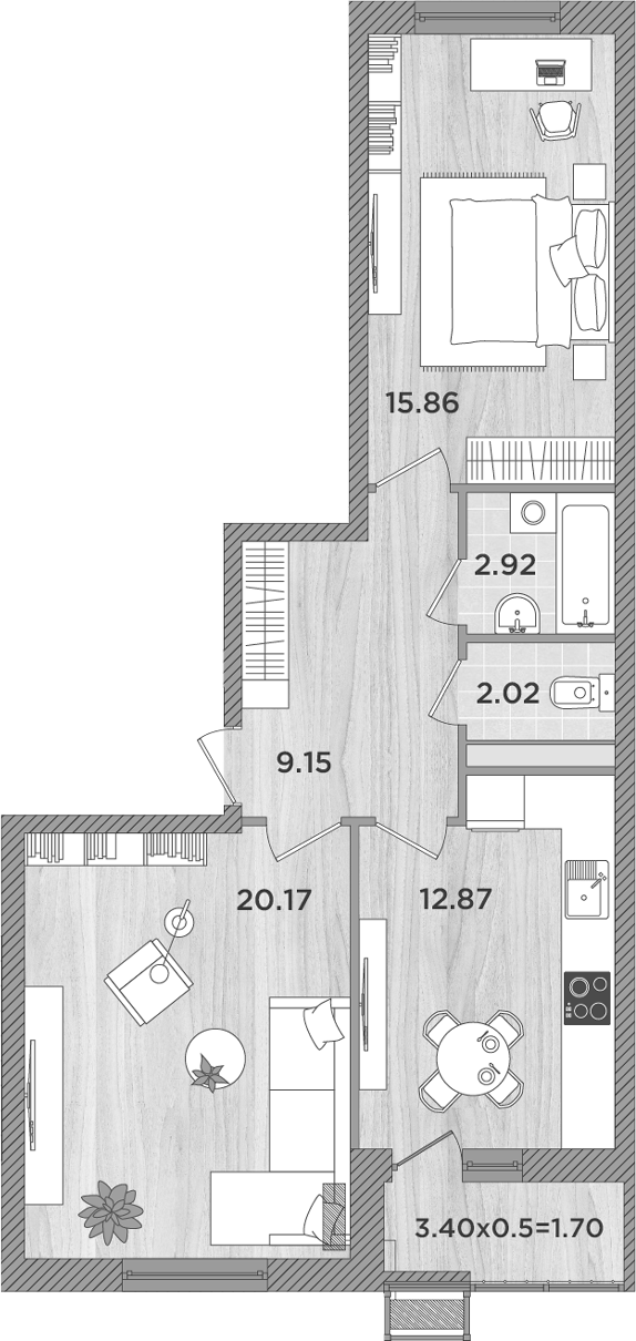 Планировка — Сады у моря, 2-комн., 63 м²