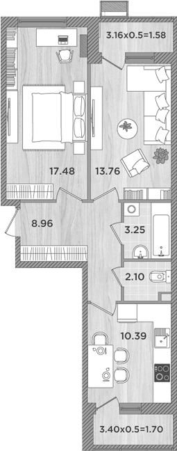 Планировка — Сады у моря, 2-комн., 56 м²