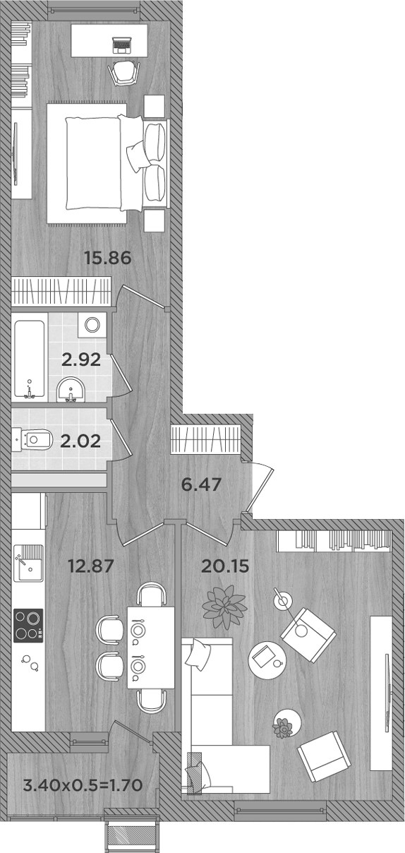 Планировка — Сады у моря, 2-комн., 60 м²
