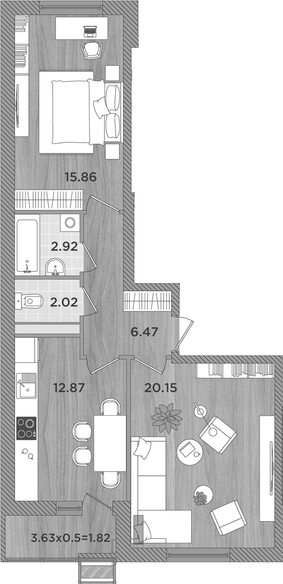 Планировка — Сады у моря, 2-комн., 60 м²