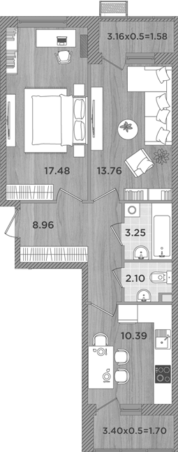 Планировка — Сады у моря, 2-комн., 56 м²