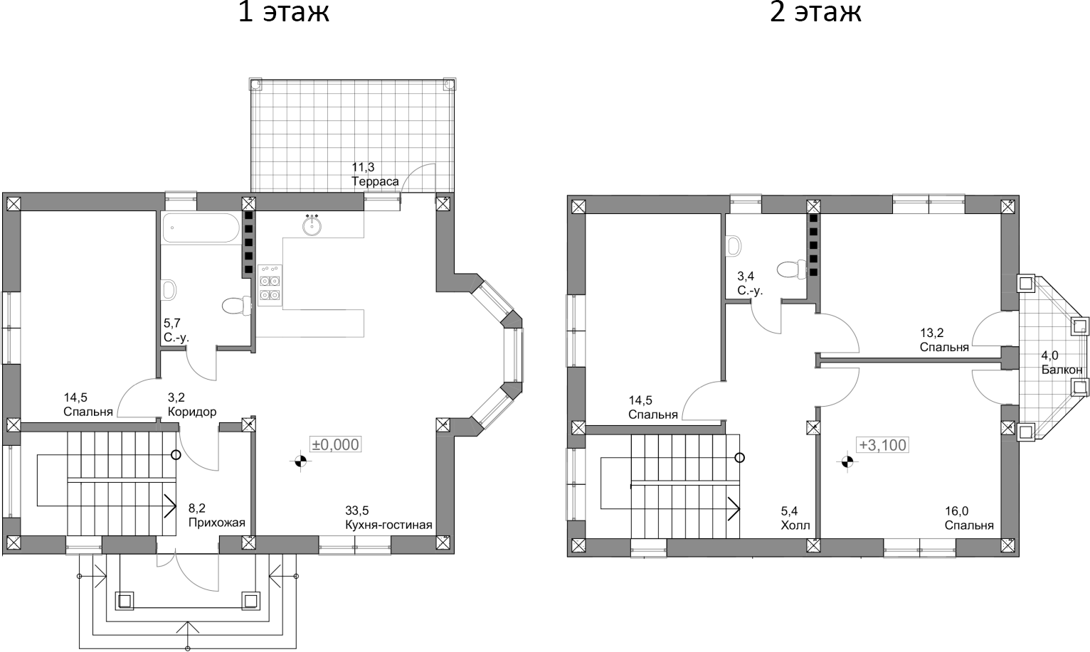 Планировка — Коттеджный поселок Солнечный. ГК Каскад, 4-комн., 119 м²