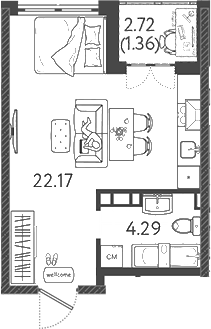 Планировка — Друзья, Студия, 27 м²