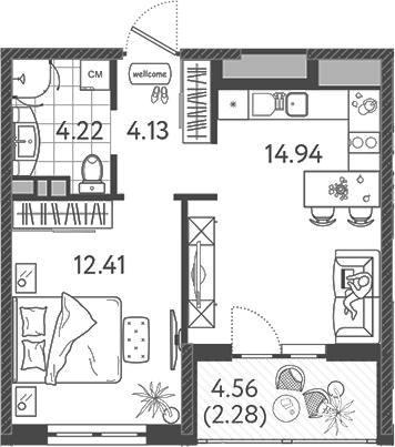 Планировка — Друзья, 1-комн., 36 м²