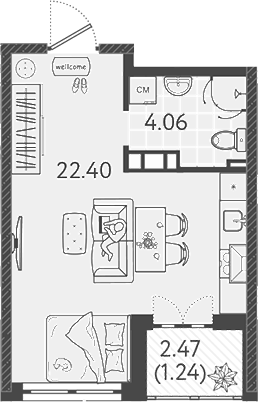 Планировка — Друзья, Студия, 26 м²