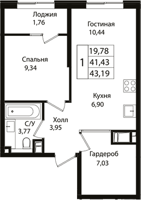Планировка — Патрики, 2-комн., 41 м²