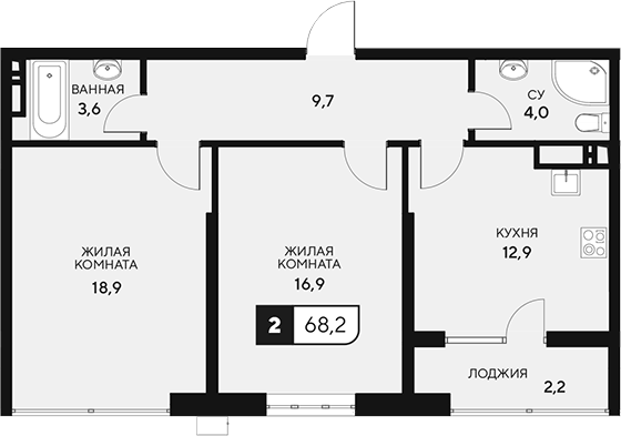 Планировка — 18/3, 2-комн., 66 м²