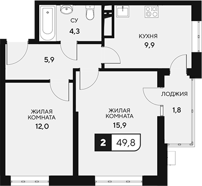 Планировка — 18/3, 2-комн., 48 м²