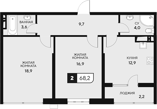 Планировка — 18/3, 2-комн., 66 м²