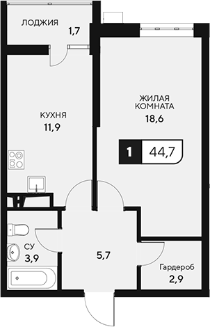 Планировка — 18/3, 1-комн., 43 м²