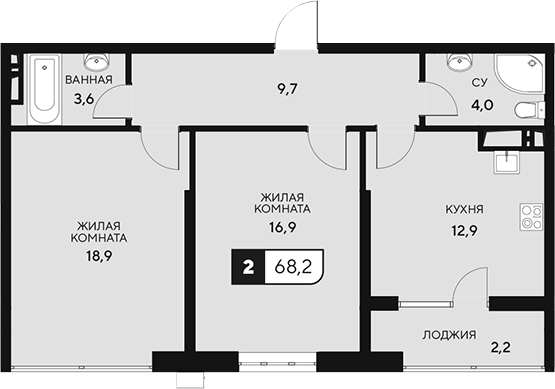 Планировка — 18/3, 2-комн., 66 м²