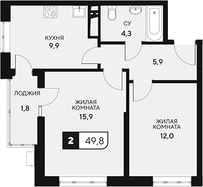 Планировка — 18/3, 2-комн., 48 м²