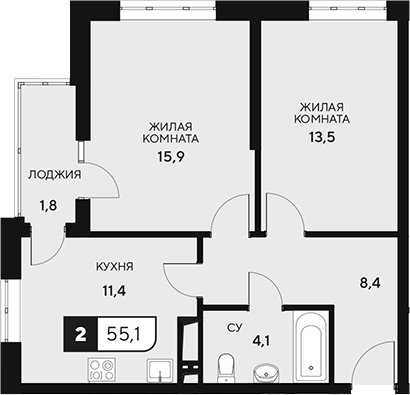 Планировка — 18/3, 2-комн., 53 м²