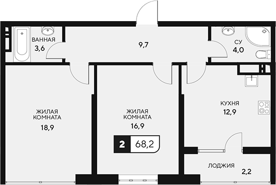 Планировка — 18/3, 2-комн., 66 м²
