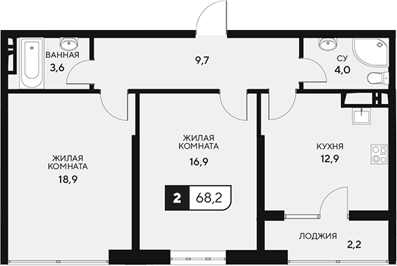 Планировка — 18/3, 2-комн., 66 м²