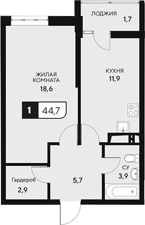 Планировка — 18/3, 1-комн., 43 м²