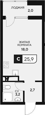 Планировка — 18/3, Студия, 24 м²