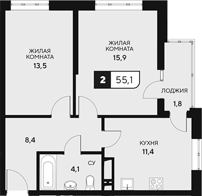 Планировка — 18/3, 2-комн., 53 м²
