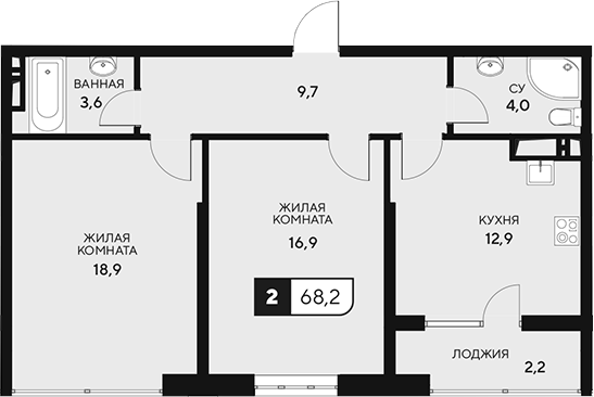 Планировка — 18/3, 2-комн., 66 м²