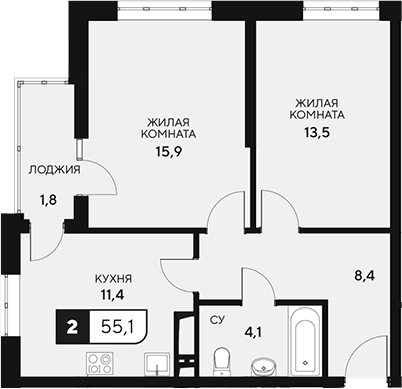 Планировка — 18/3, 2-комн., 53 м²