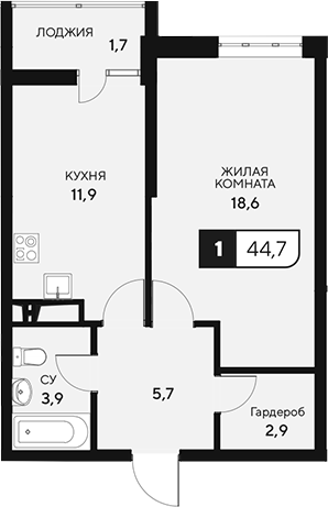 Планировка — 18/3, 1-комн., 43 м²