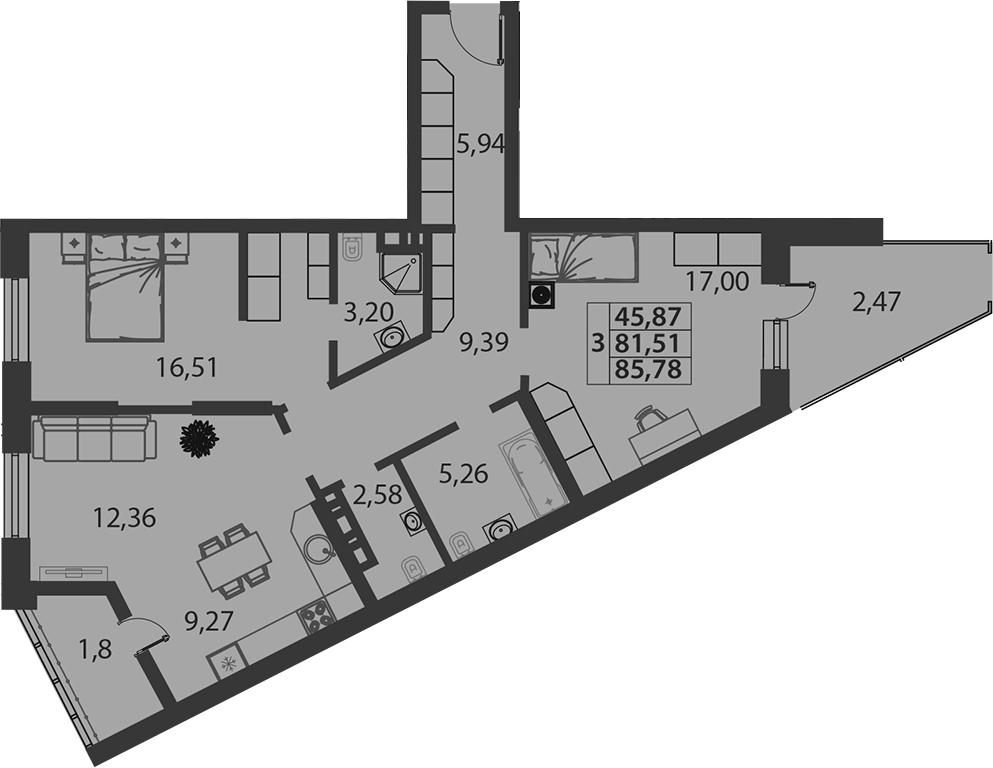 Планировка — Белые Росы, 3-комн., 82 м²