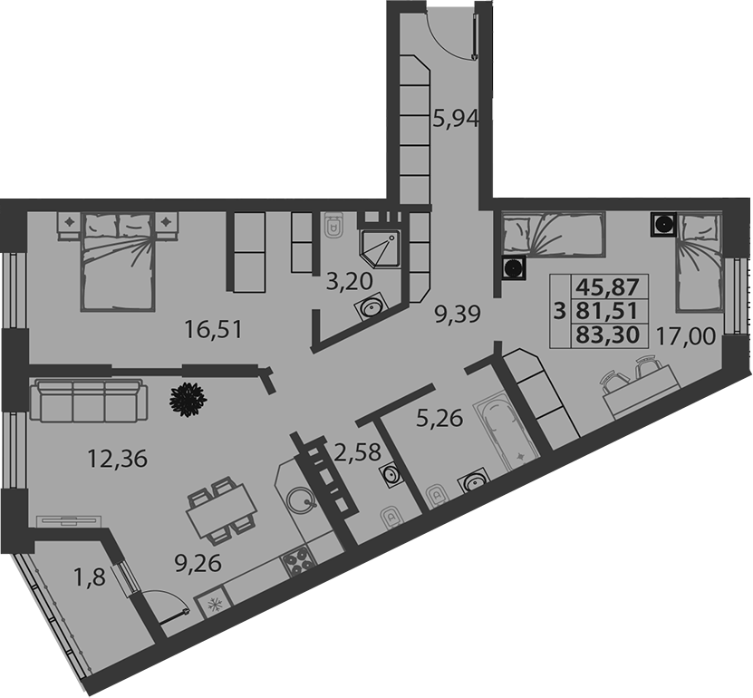Планировка — Белые Росы, 3-комн., 82 м²