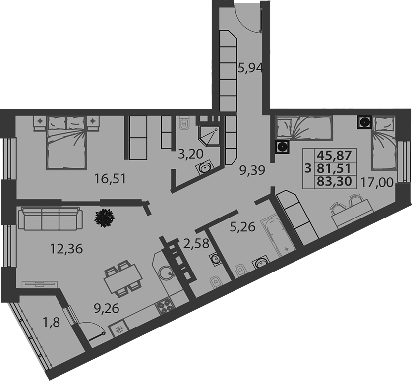 Планировка — Белые Росы, 3-комн., 82 м²