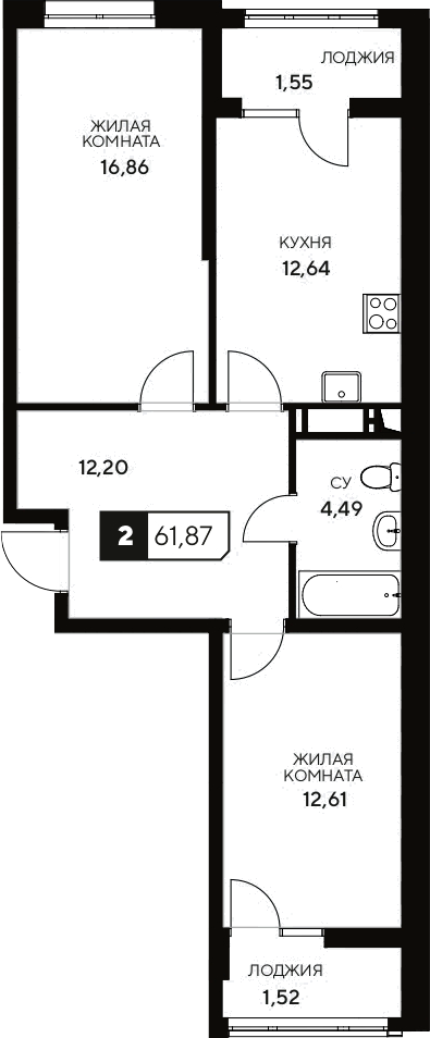 Планировка — Центральный. Гамма, 2-комн., 59 м²