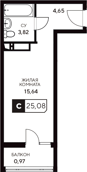 Планировка — Центральный. Гамма, Студия, 24 м²