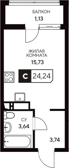 Планировка — Центральный. Гамма, Студия, 23 м²