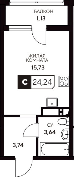 Планировка — Центральный. Гамма, Студия, 23 м²