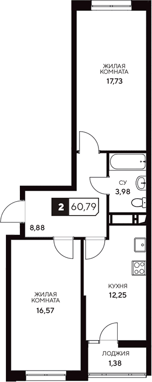 Планировка — Центральный. Гамма, 2-комн., 59 м²