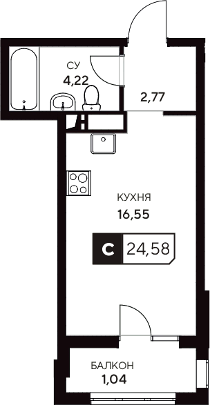 Планировка — Центральный. Гамма, Студия, 24 м²