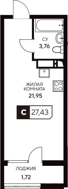 Планировка — Центральный. Гамма, Студия, 26 м²
